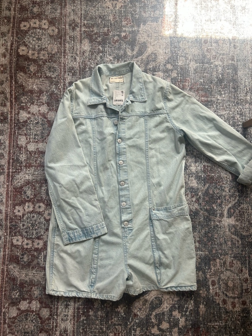 Free People Light Blue Denim Button-Front Romper Jumpsuit